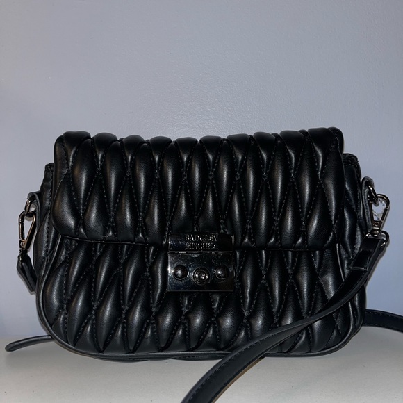 Badgley Mischka Handbags - BADGLEY MISCHKA Mini Quilted Messenger Bag Black Leather Flap Top Crossbody